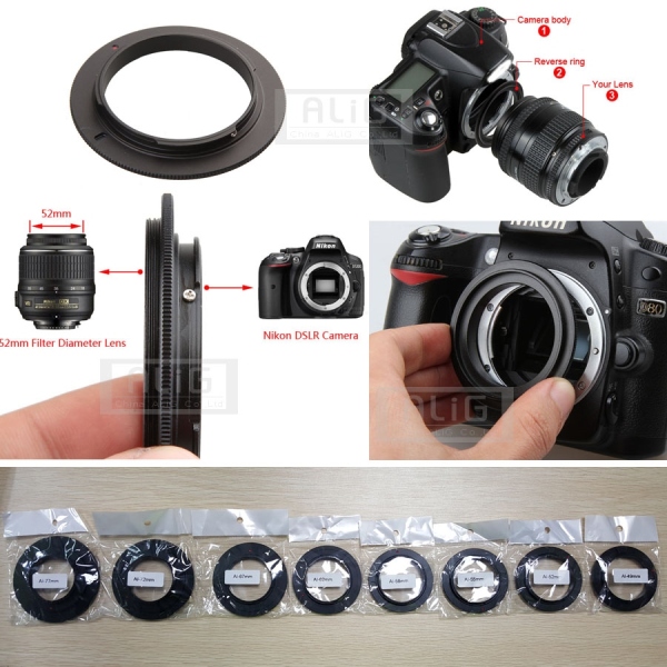 Aluminum Camera Macro Lens Reverse Adapter Ring for Nikon AI to 49mm 52mm 55mm 58mm 62mm 67mm 72mm 77mm Thread Mount
