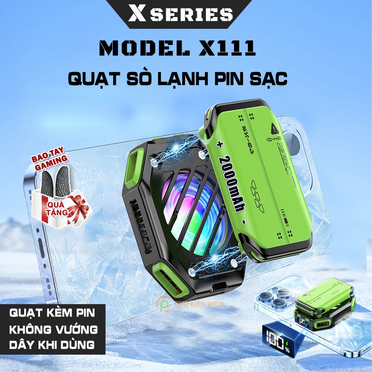 Quạt tản nhiệt điện thoại sò lạnh chạy x111 / dl10 / x29 - quạt sò tản nhiệt lạnh x111 pin sạc không dây