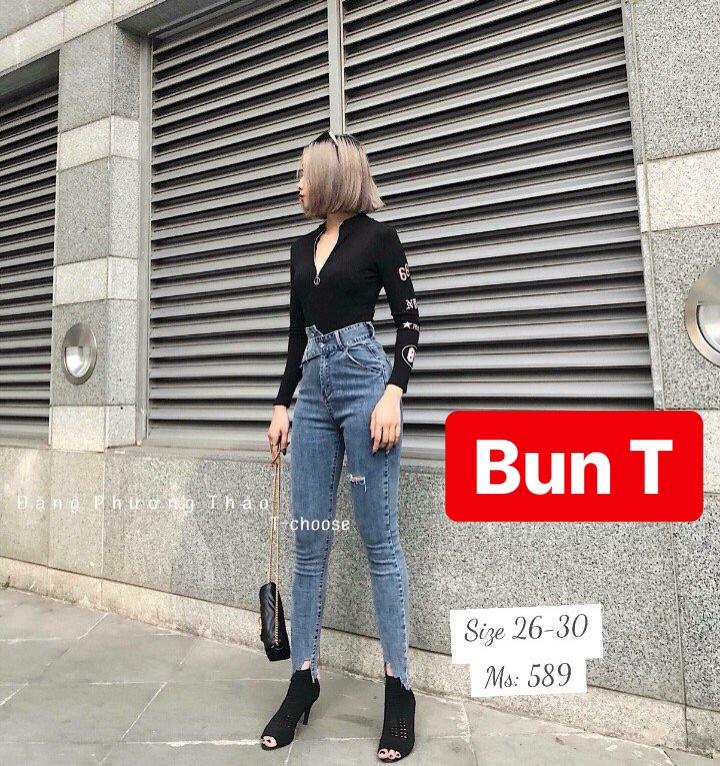 QUẦN JEAN NỮ CHẤT BÒ XANH THẮT NƠ LƯNG CAO NÂNG MÔNG NHẬT BẢN HOKAIDO T&T-589 - TRANG BUN FASHION