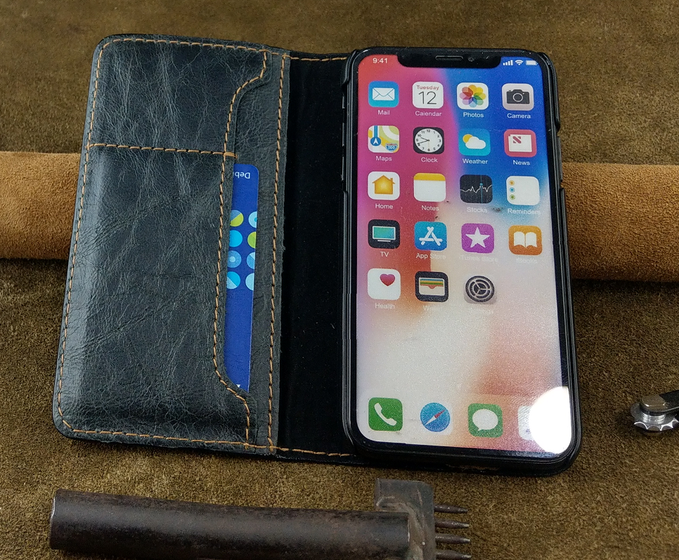Bao Da Gập Iphone X / XS Handmade Da Bò Thật