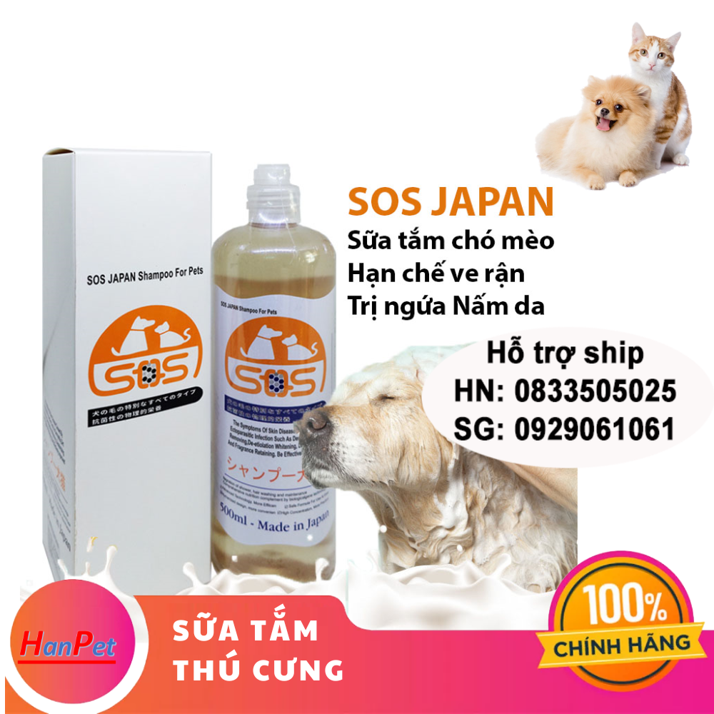 Hanpet - Sữa Tắm SOS Nhật mới 500ml (nhập khẩu Japan) cho mọi loại chó mèo Tác dụng sạch rận và lưu hương thơm lâu hơn loại cũ