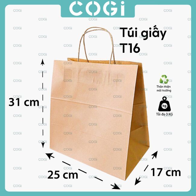 Túi giấy kraft có quai nhiều size dùng 1 lần bảo vệ môi trường chính hãng COGI