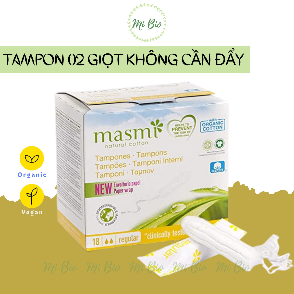 Tampon không cần đẩy 2 giọt hữu cơ (18m) - Masmi