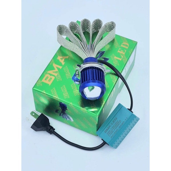 Pha led bi cầu bma đuôi công tản nhiệt pha trắng cos vàng - siêu sáng