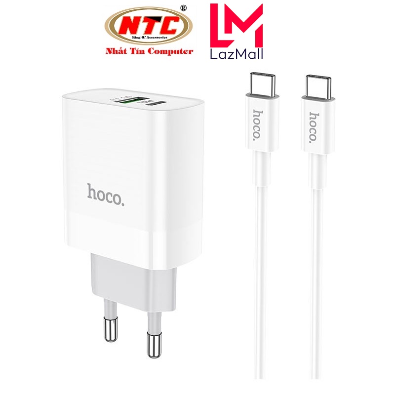 Combo cốc sạc 2 cổng usb và pd kèm cáp sạc type-c to type-c hoco c80a qc3.0 và pd18w - nhat tin authorised store