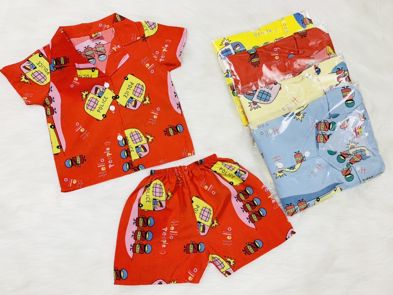Bộ Lụa Pijama Tay Ngắn Bé Trai (8-14kg) ( Giao màu ngẫu nhiên)