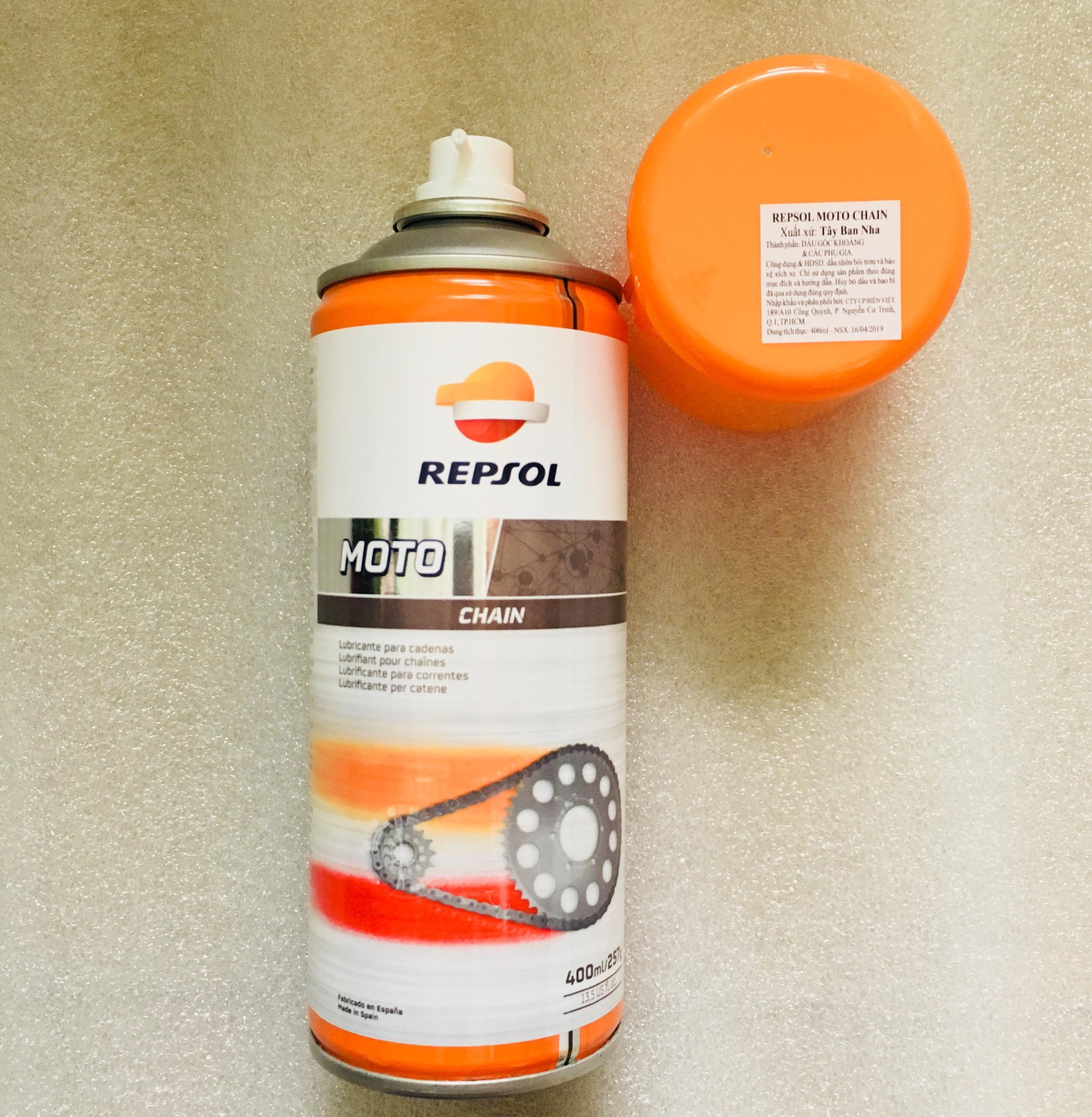 Chai xịt bảo dưỡng bôi trơn sên xe Repsol Moto Chain Lube 400ml