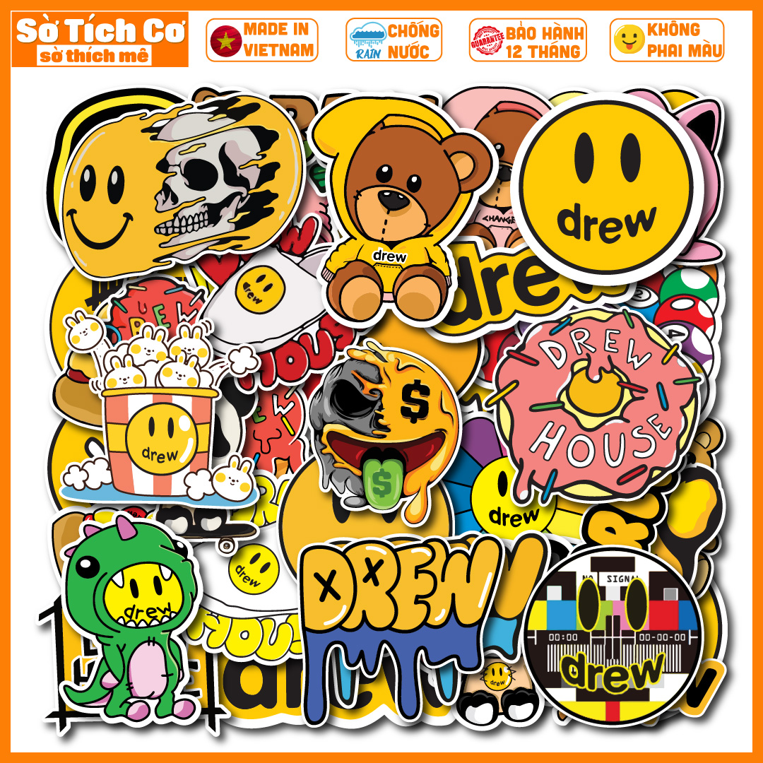 Bộ 50 Sticker Drew chống nước sticker dán laptop, điện thoại, đàn guitar, mũ bảo hiểm, vali. MSP: NS26