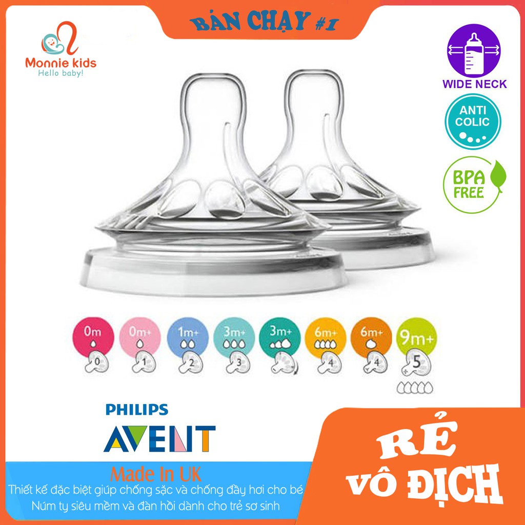 Núm ti avent 🍼 núm ti thay thế bình sữa avent natural size 1-5