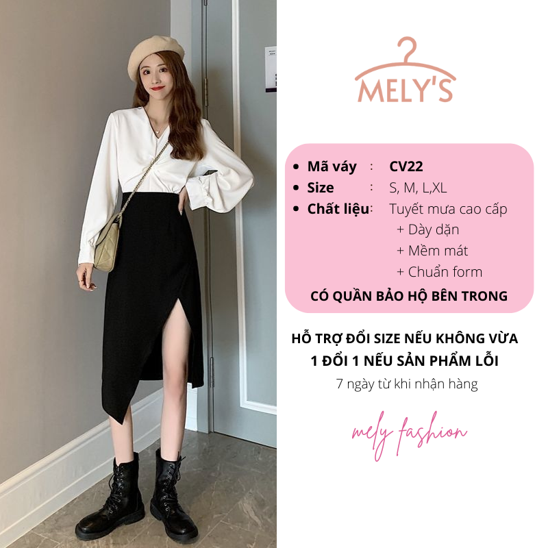 Chân váy dài qua gối Midi xẻ tà vạt chéo phong cách Hàn Quốc cá tính trẻ trung sang trọng có big size Mely Fashion CV22