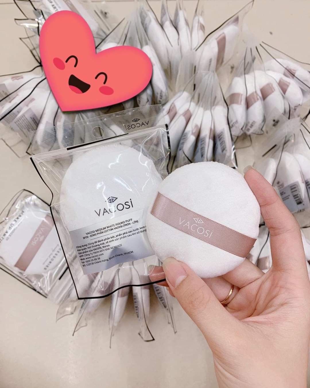 Bông phấn cotton khô tròn lớn vacosi bp20