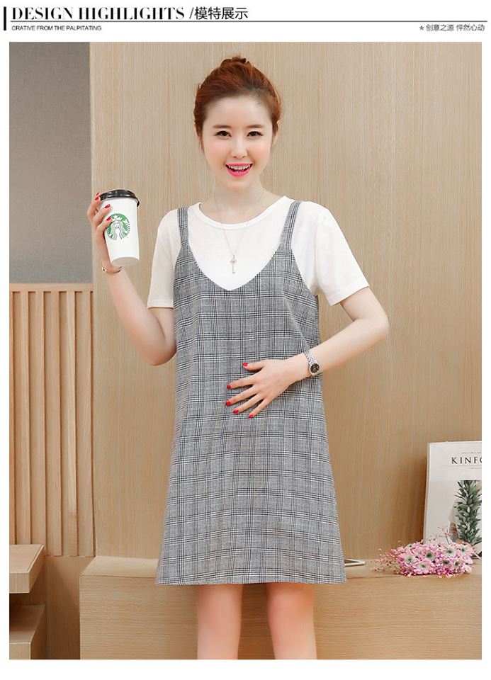 Sét Yếm Bầu Kẻ Xuông ( Kèm áo cotton trắng ) MYC_1053