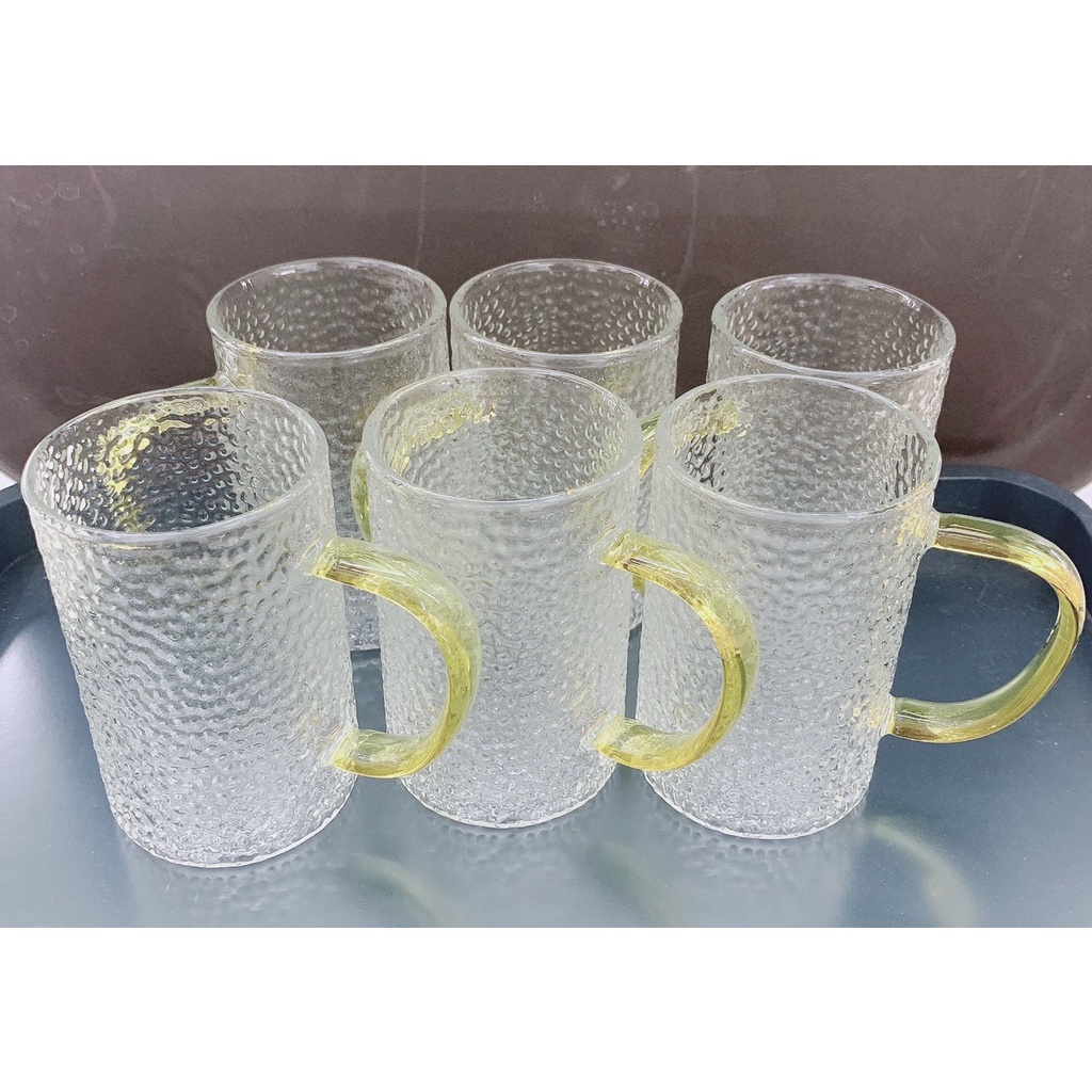 Combo bình đựng nước thủy tinh đáy vuông kèm 6 cốc quai, khay, giá úp cốc
