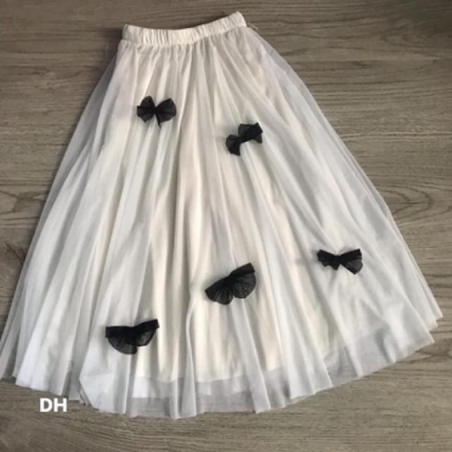 Chân Váy  Lưới Dài Phối  Nơ Đen  Siêu Xinh