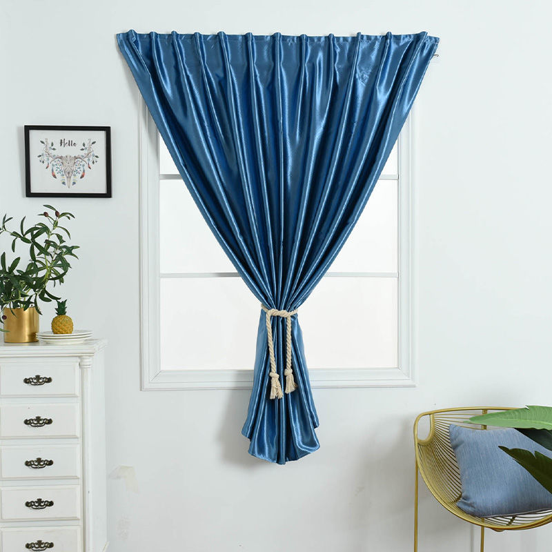 Rèm Trang Trí Nhà Cửa Tự Dính Màu Trơn Tối 100% Rèm Nhỏ Cửa Sổ Phòng Ngủ Được Thiết Kế Hiện Đại Màu Xanh Lam Langsir Miễn Phí Lắp Đặt
