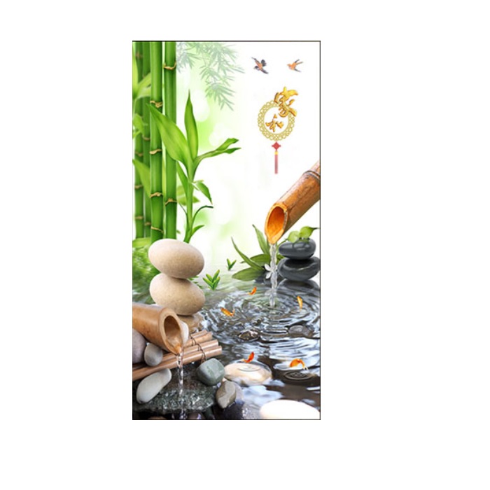 Tranh dán tường spa VTC Cây trúc và nước chảy ZTU-Vol 3  (123) kim sa nhiều mẫu và kích thước