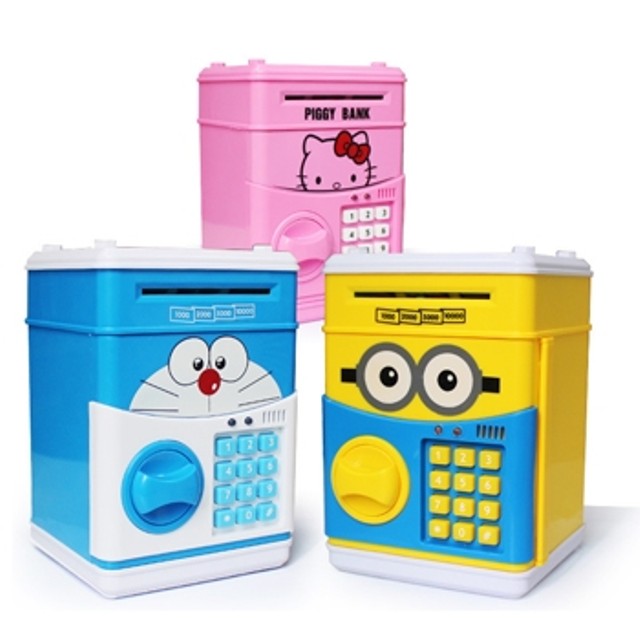Két sắt mini thông minh mở bằng mật mã cho bé, ống heo đựng tiết kiệm cho bé yêu nhân vật hoạt hình