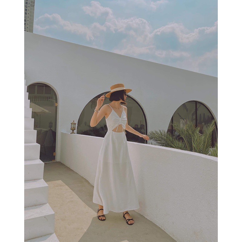 Đầm maxi hai dây rút ngực
