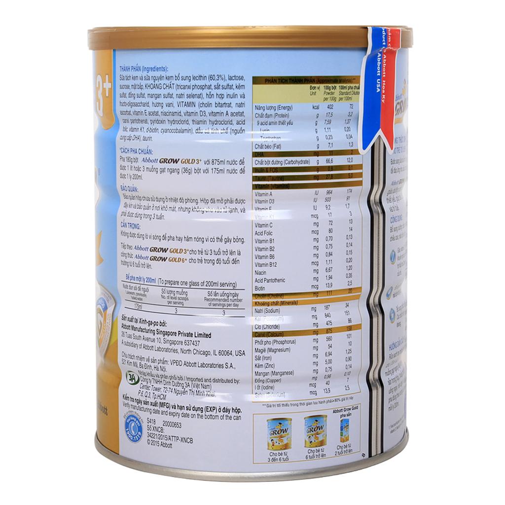 Sữa Bột Abbott Grow Gold 3+ Hộp 850g (Cho trẻ 3~6 tuổi)