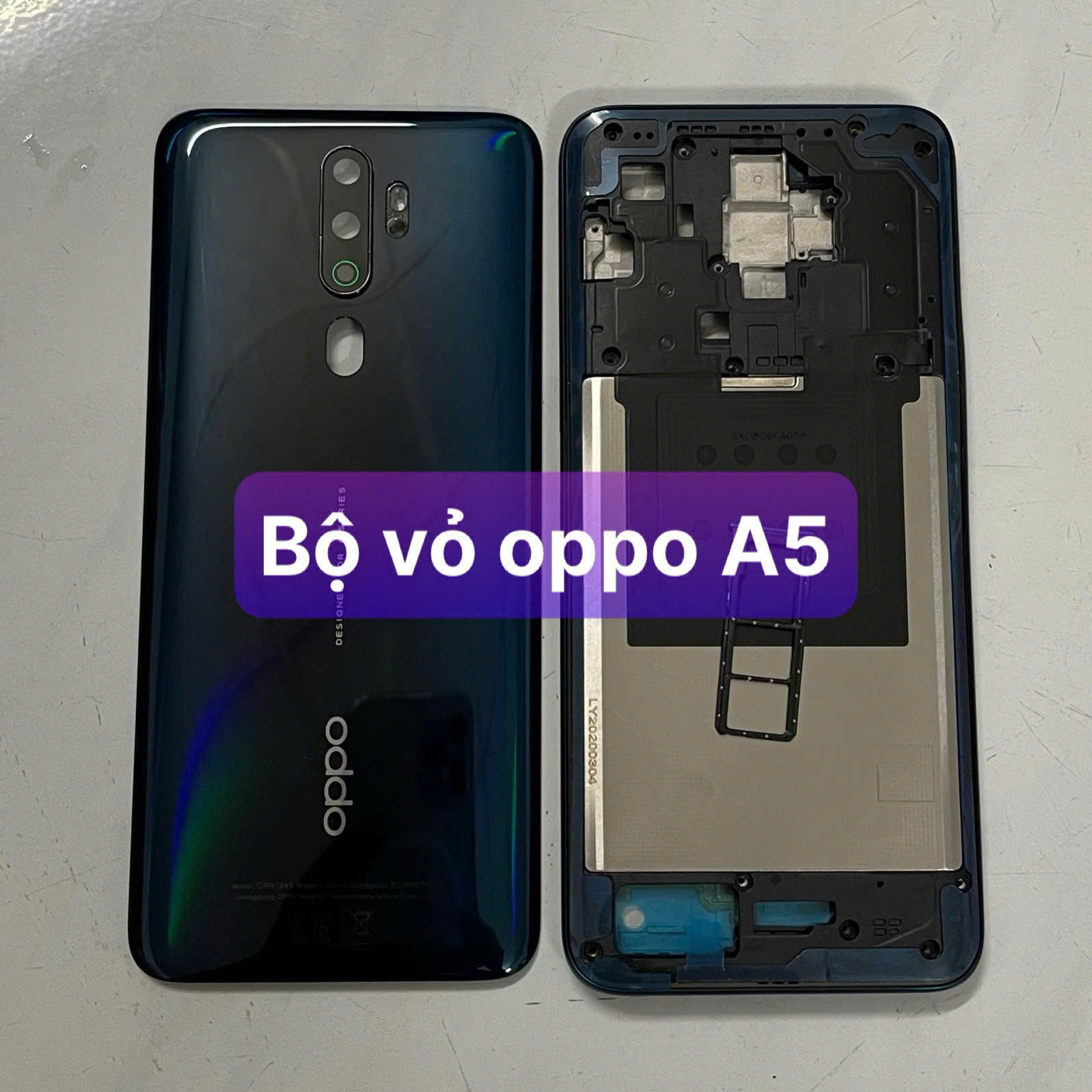 bộ vỏ xương oppo A5 2020 ,kèm khay sim,phím,kính camera