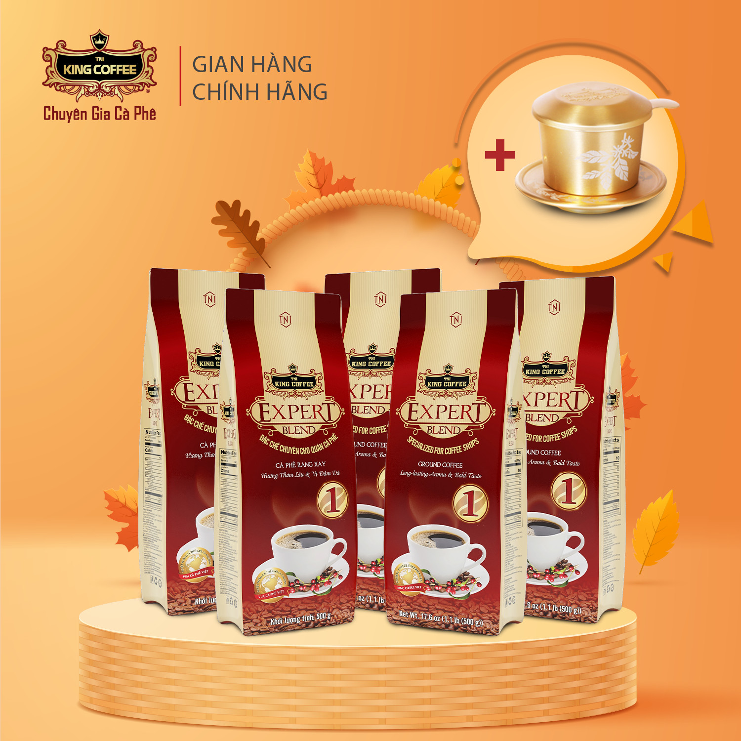 Combo 5 PCs King Coffee Expert Blend 1 King Coffee-500g/bag + 1 King Coffee premium gold coffee filter
