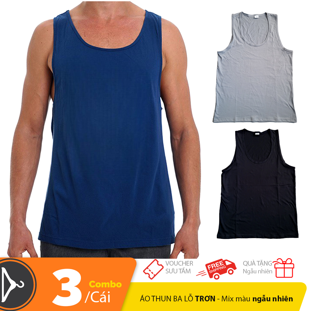Combo 3 áo thun ba lỗ màu trơn cotton hàng xuất Nhật dư size từ 50-70kg màu ngẫu nhiên không trùng màu