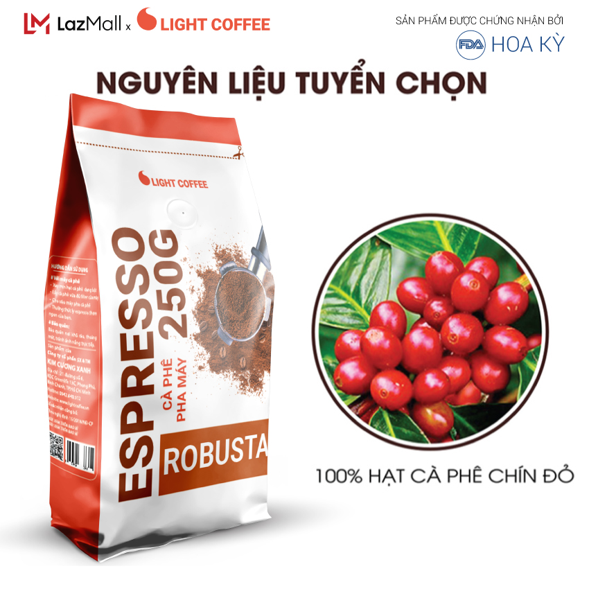 [SẢN XUẤT MỚI] Cà phê pha espresso Light Coffee, cà phê rang xay pha máy , cà phê nguyên chất 100% Light Coffee độ mịn chuyên dùng pha Espresso - Gói 250gr