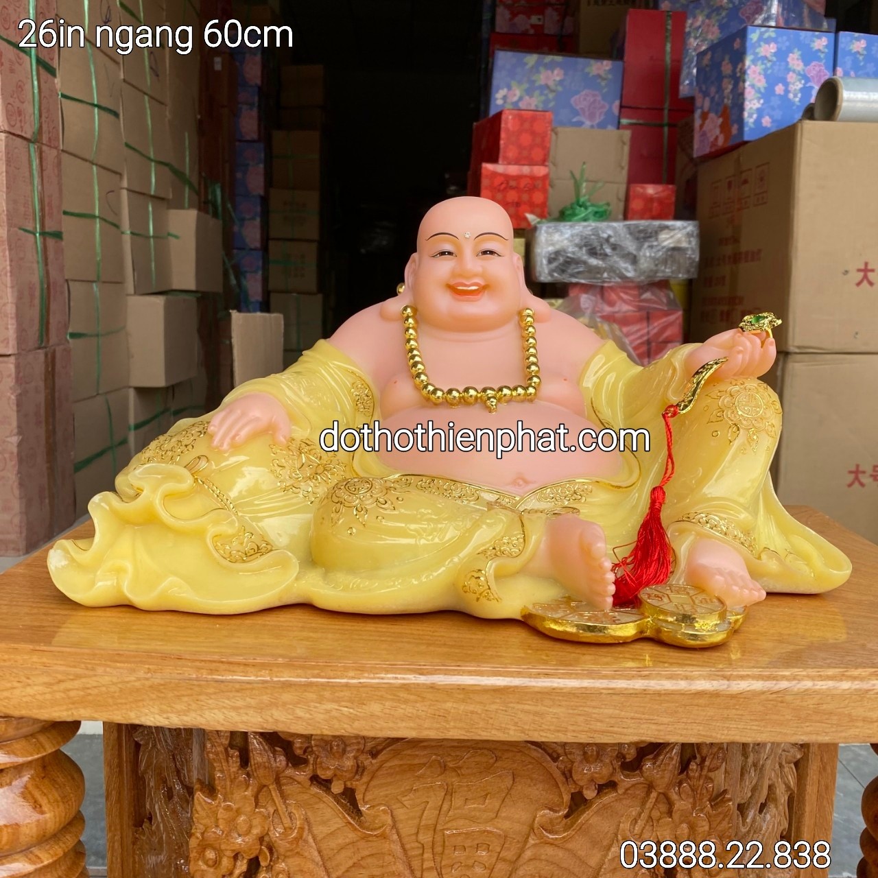 Tượng phật di lặc đá 26in ngang 60cm màu vàng thạch anh loại 1