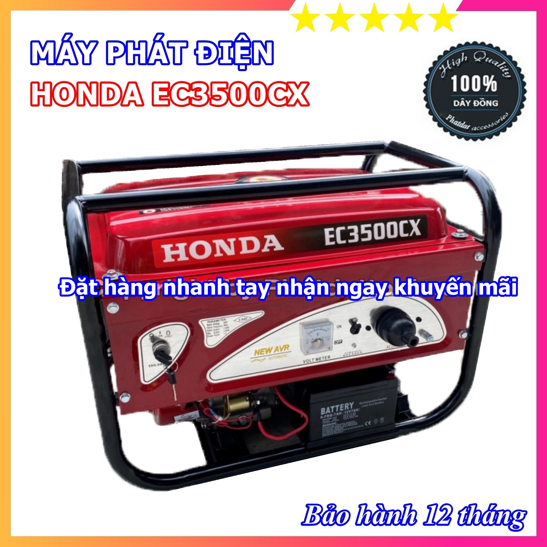 Máy phát điện chạy xăng honda ec3500cx - hàng loại 1 - kéo 1 điều hòa 9000btu và các thiết bị điện trong nhà - bảo hành toàn quốc 12 tháng