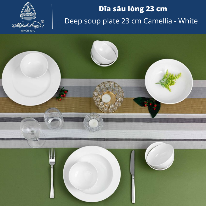 [HCM]Dĩa sâu lòng 23 cm - Camellia - Trắng