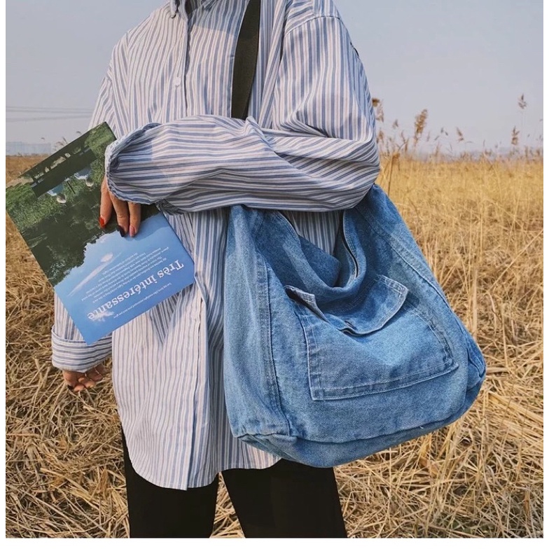 Túi Đeo Chéo Jean Denim Unisex Ms01 (Có Sẵn, Hình Thật)