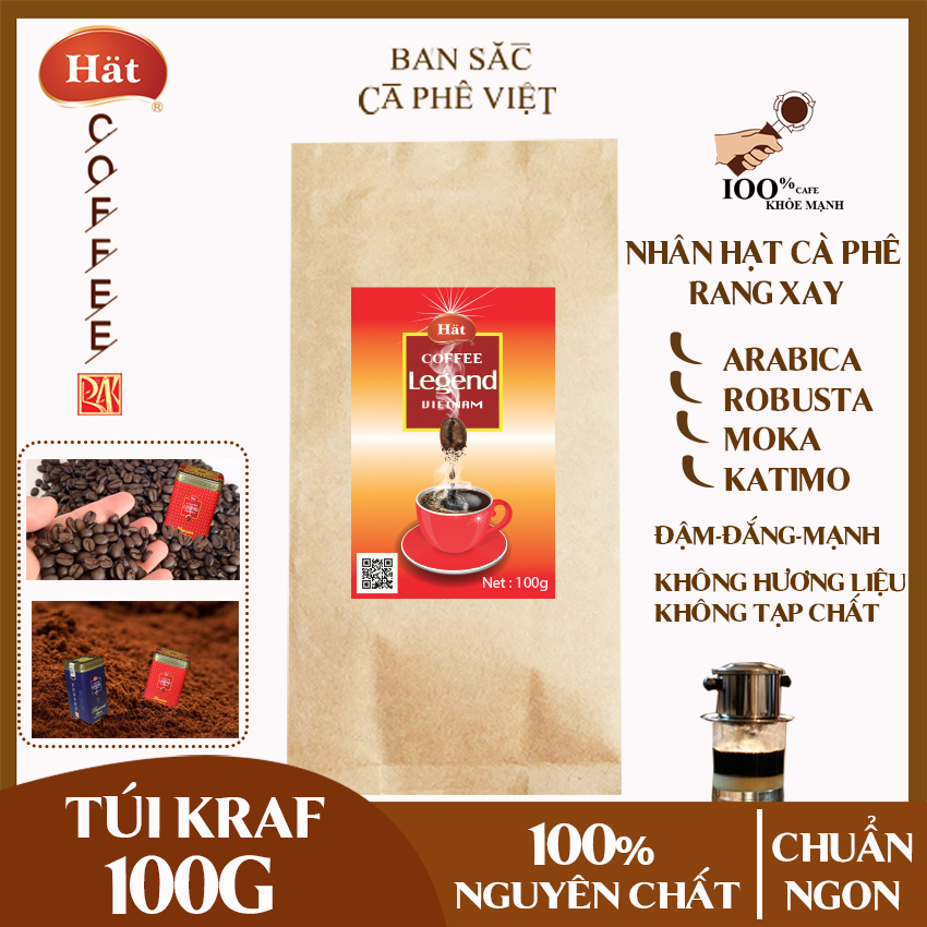 [Dùng thử 100g] Cà phê bột rang xay nguyên chất chuẩn ngon Hat Coffee, đậm, đắng, mạnh, gồm nhân hạt cà phê Arabica, Robusta, Moka, Katimo