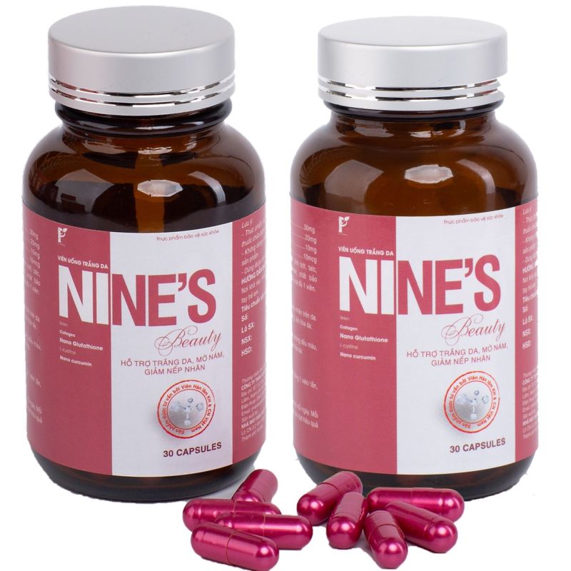 Combo 2 Hộp Viên uống trắng da Nines Beauty 30 viên Giúp trắng da Toàn Thân, Mờ Nám, Giảm Nếp Nhăn, Tăng Cường Nội Tiết Tố Nữ, Chống Lão Hóa, Tăng sức đề kháng, hỗ trợ tăng cường chức năng gan, tuần hoàn máu, ngăn ngừa ung thư