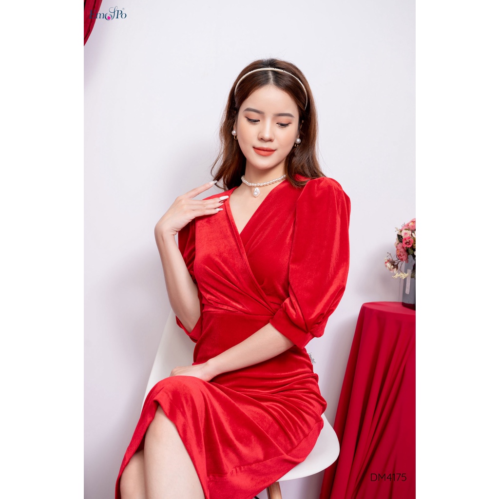 Đầm Nhung, Cổ V Tay Lỡ Emspo Dm4175
