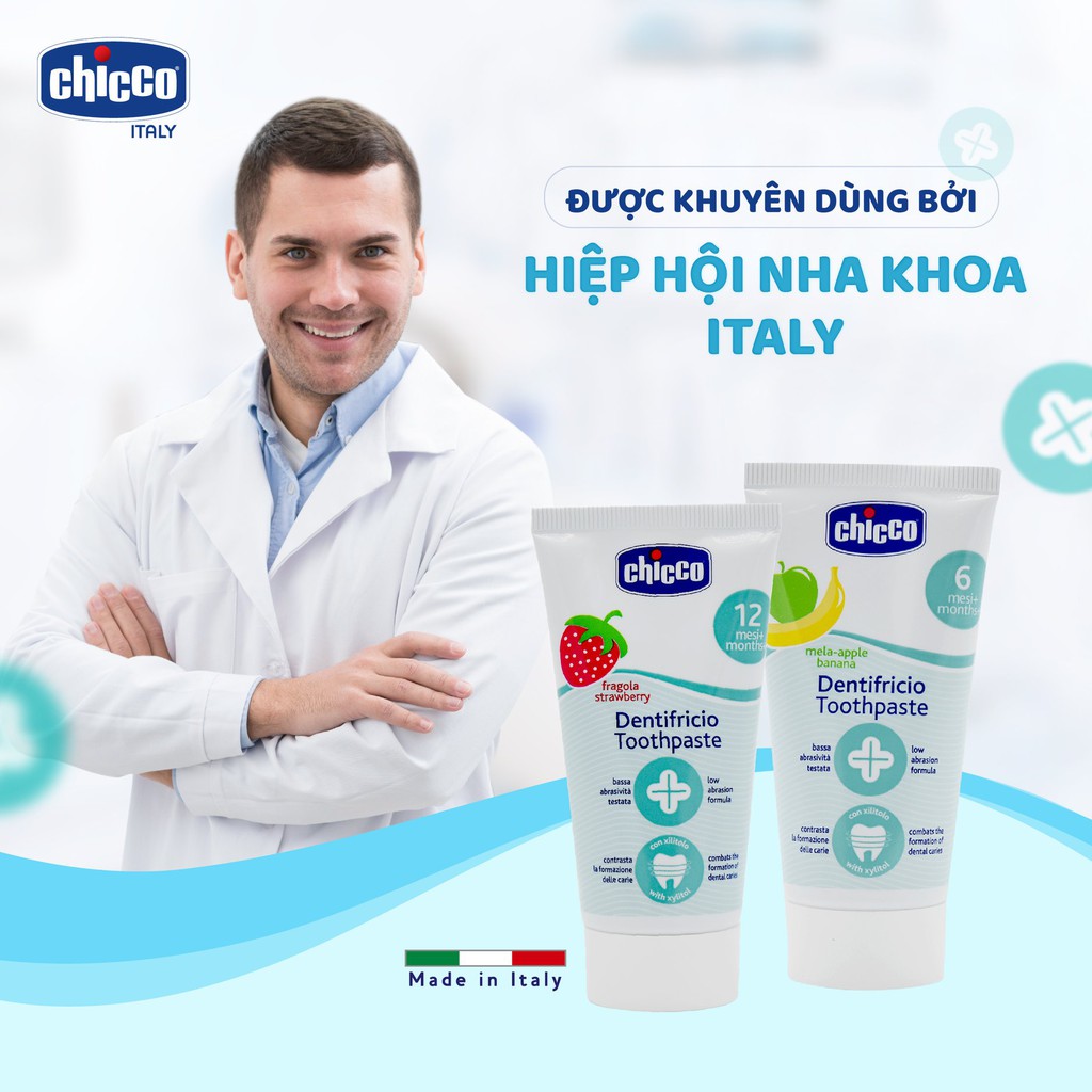 Kem đánh răng cho bé nuốt được CHICCO 6m+, kem đánh răng trẻ em 50ml