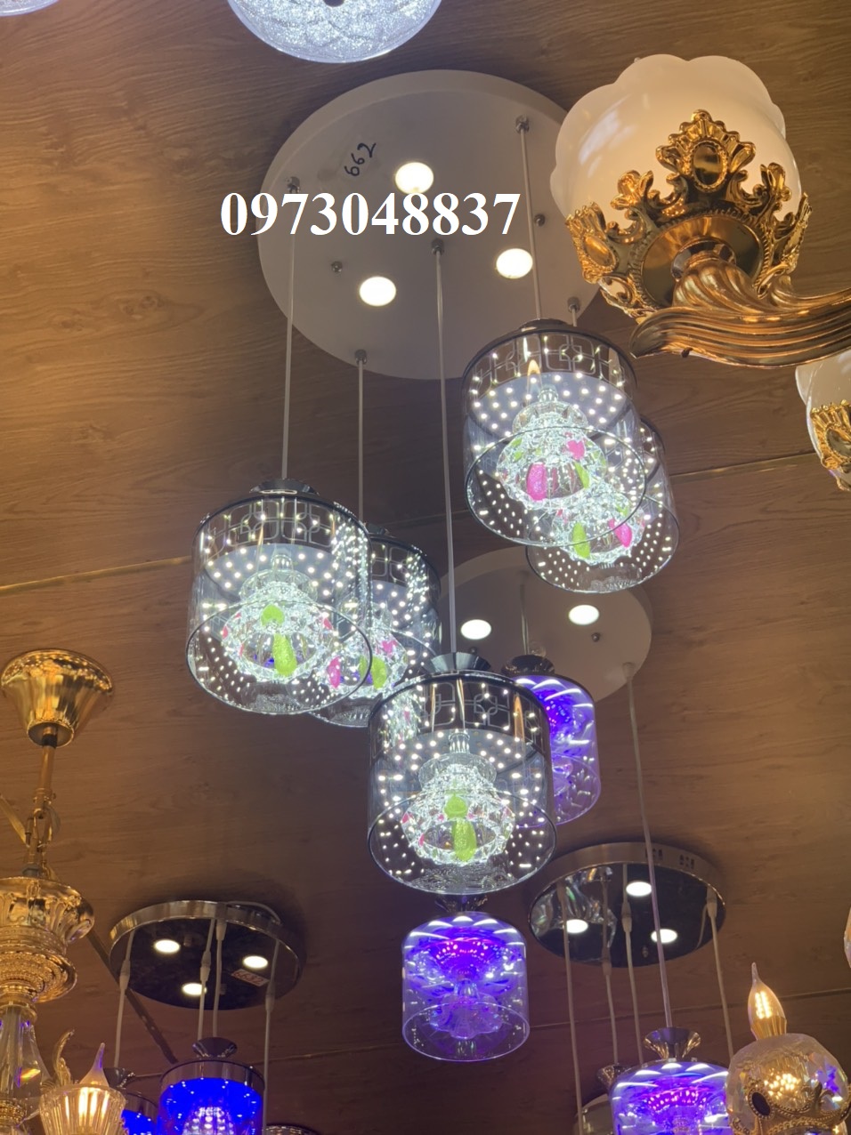 Đèn thả trần trang trí - Đèn thả pha lê 5 chao cao cấp