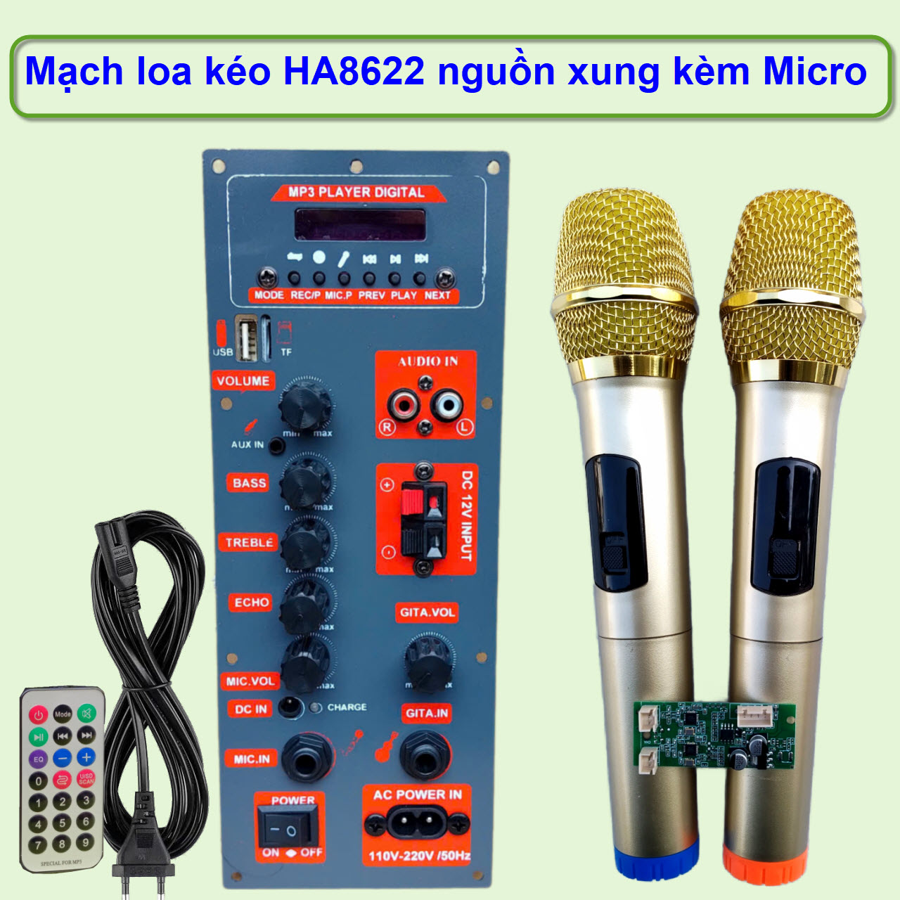 Mạch loa kéo HA8622 nguồn xung kèm micro
