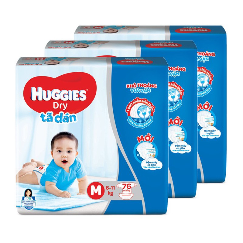 BỘ 3 GÓI TÃ DÁN HUGGIES M76 CHO BÉ 5-10KG