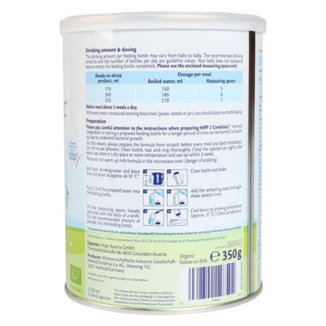 Sữa bột HiPP Organic 800g đủ số 1,2,3,4 Date 2021(Số 3 800g)