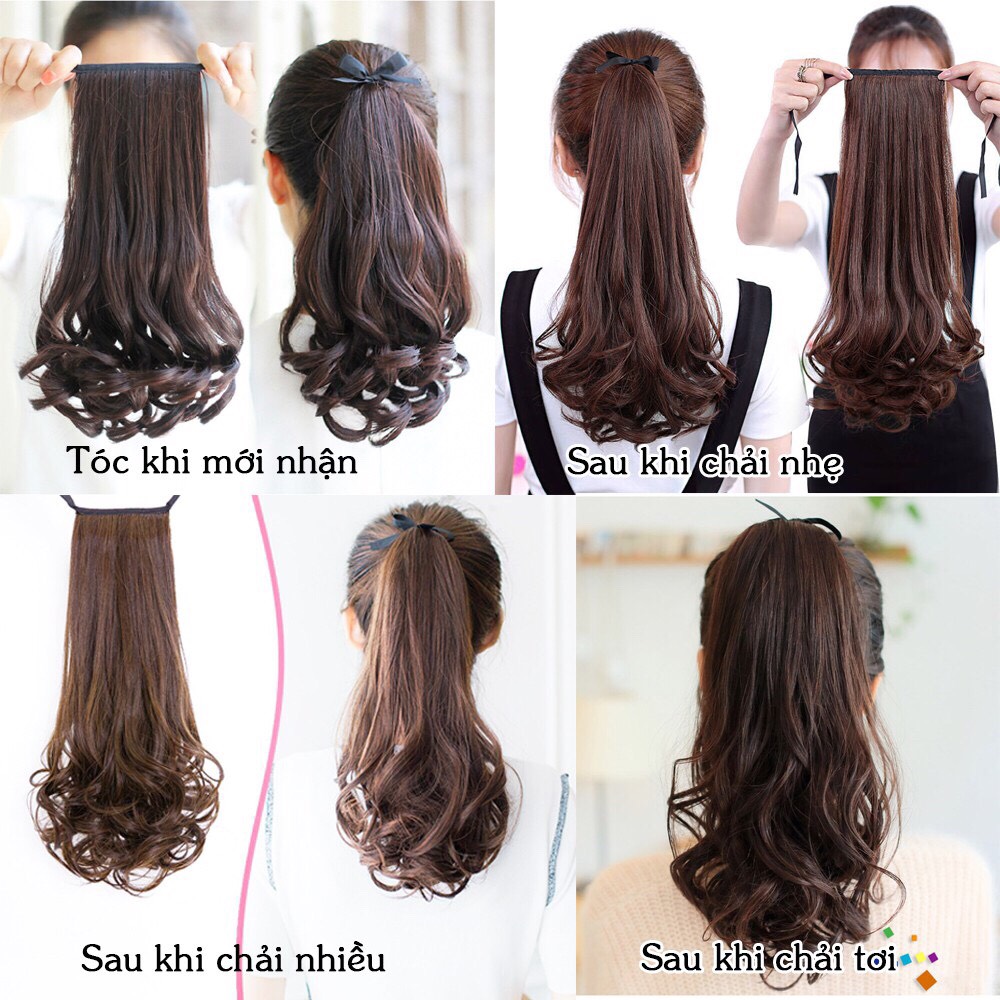 Cột tóc giả xoăn đuôi 40cm