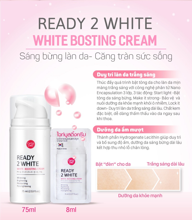 Kem Dưỡng Trắng Da Mặt Cathy Doll Ready 2 White Dạng Tip 8g
