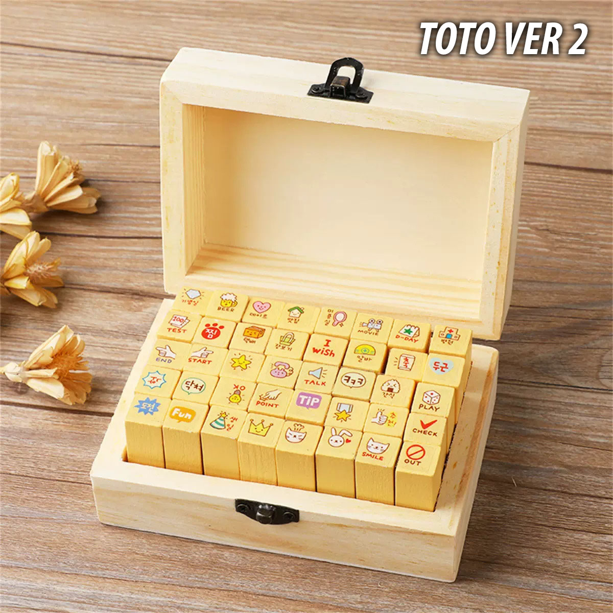 Set of 40 decorative wooden stamps in the shape of Rabbit Toto & Toto 2 to decorate Diaries, Photo Albums, and Scrapbook Cards - Panda Accessories