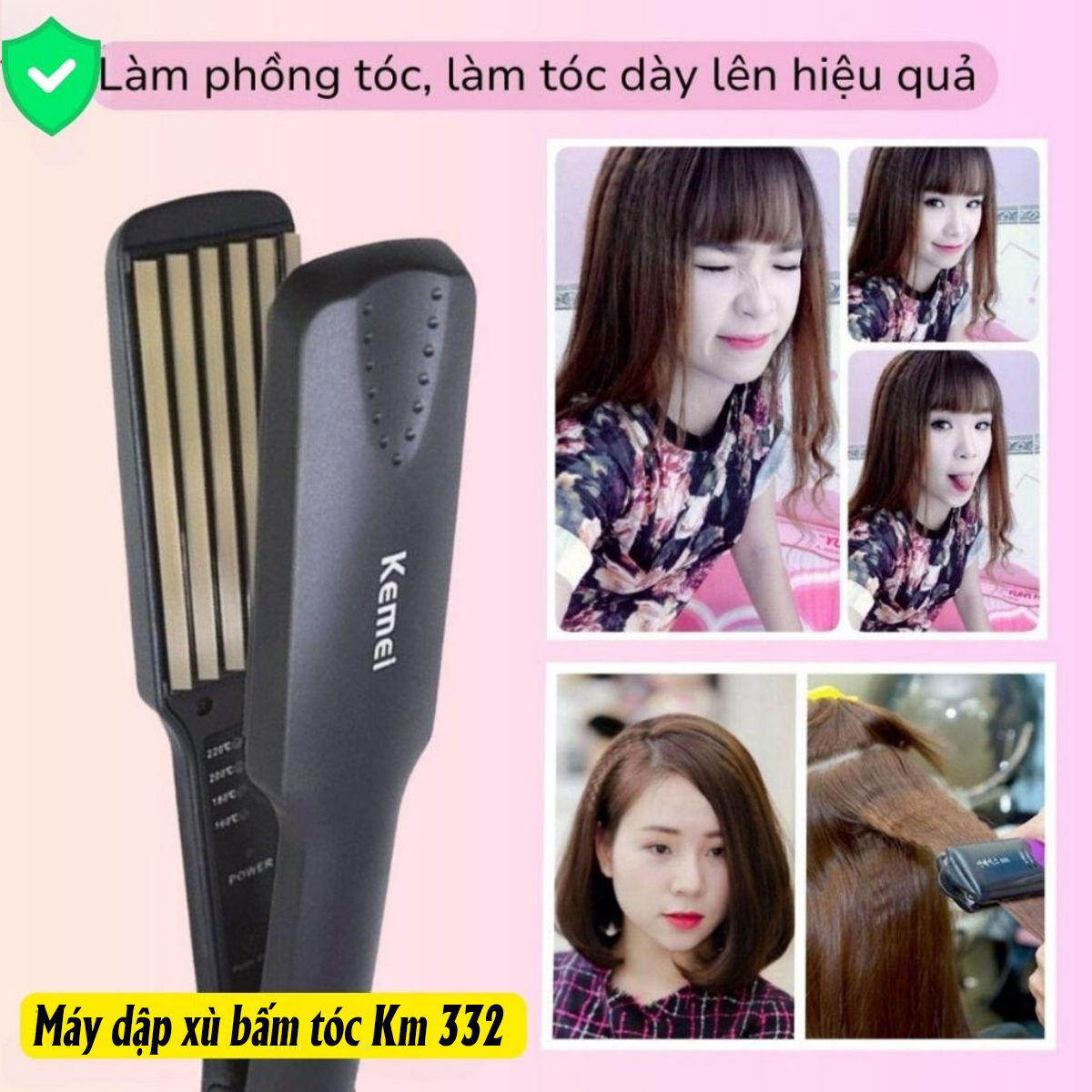 Máy dập xù tóc bản to, máy bấm phồng chân tóc Kemei KM-322, máy bấm tóc mini gợn sóng giá rẻ công suất lớn, tiết kiệm điện, bảo vệ tóc không gây hư tổn bảo hành 24 tháng