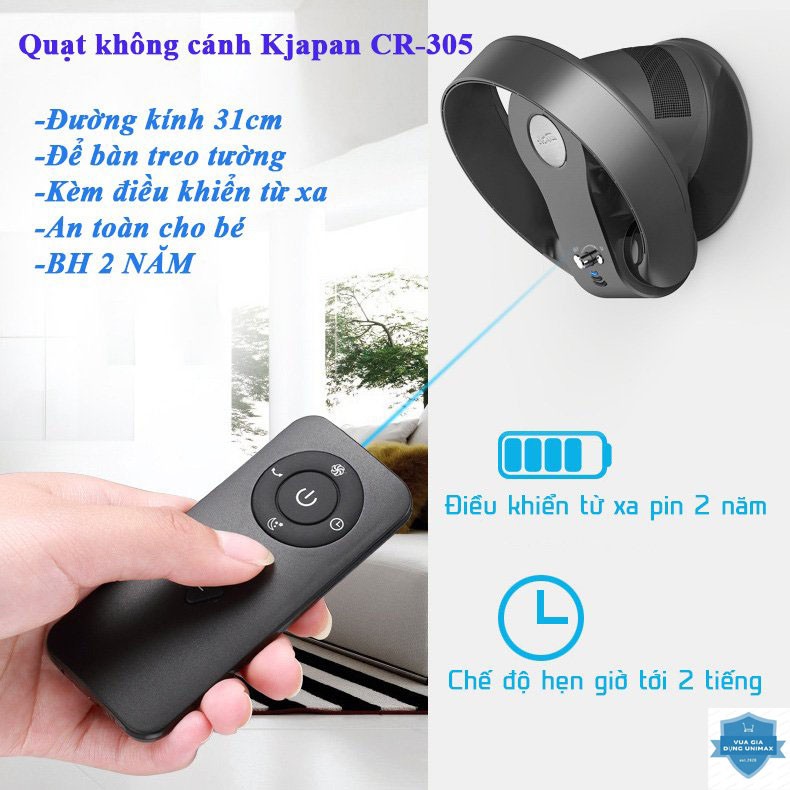 [Bh 2 Năm] Quạt Không Cánh Siêu Mát An Toàn Kjapan Cr-305 Để Bàn Hoặc Treo Tường Kèm Điều Khiển Từ Xa