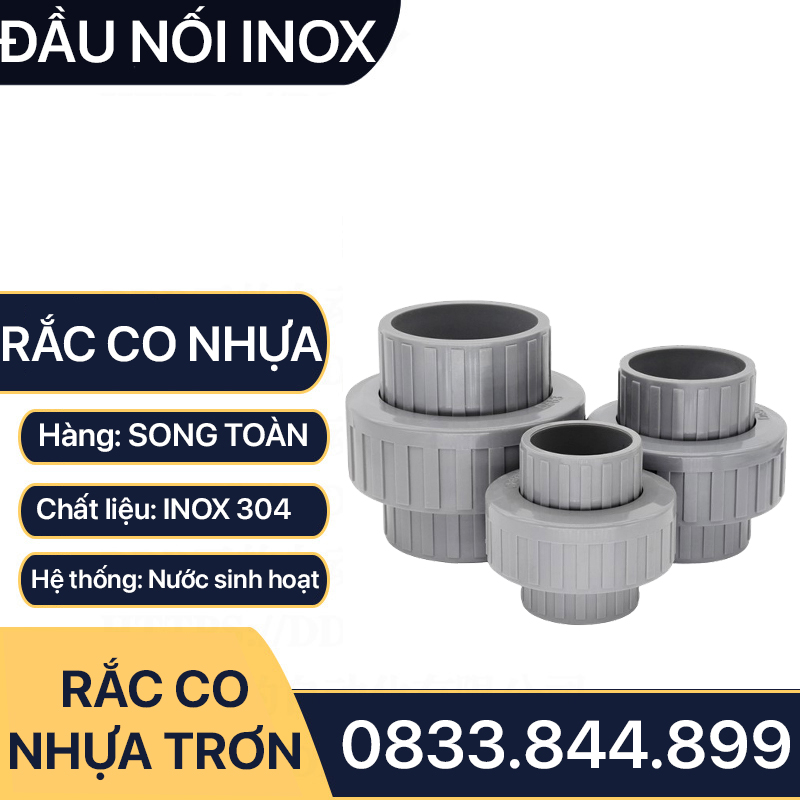 Rắc Co Ống Nhựa PVC, Nối Hai Đầu Rắc Co Trơn Dán Ống Nhựa 21 27 34