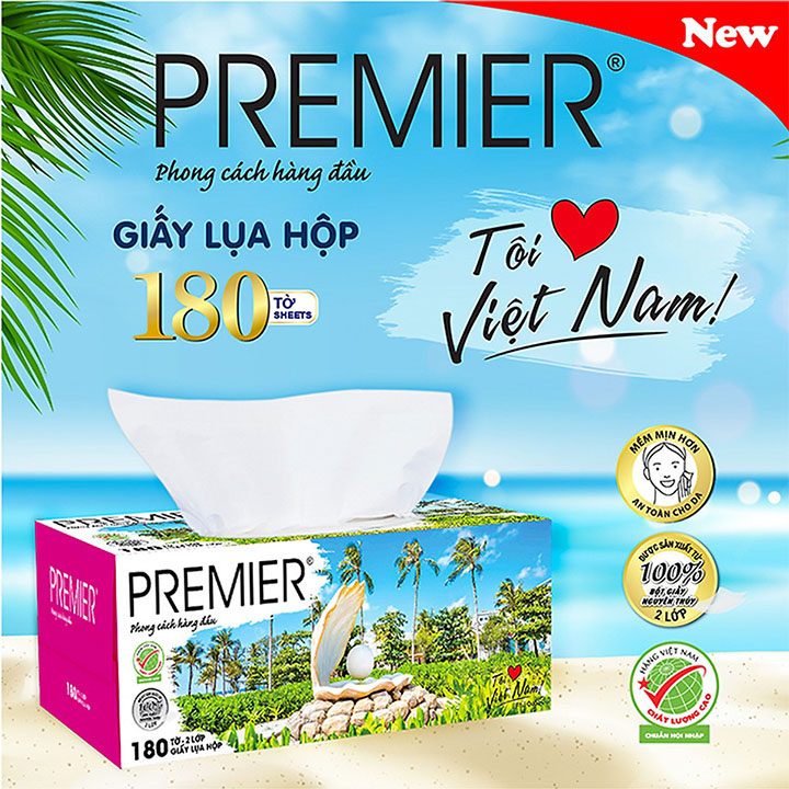 Hộp khăn giấy lụa PREMIER 2 lớp - Hộp 180 tờ (Giao mẫu ngẫu nhiên)