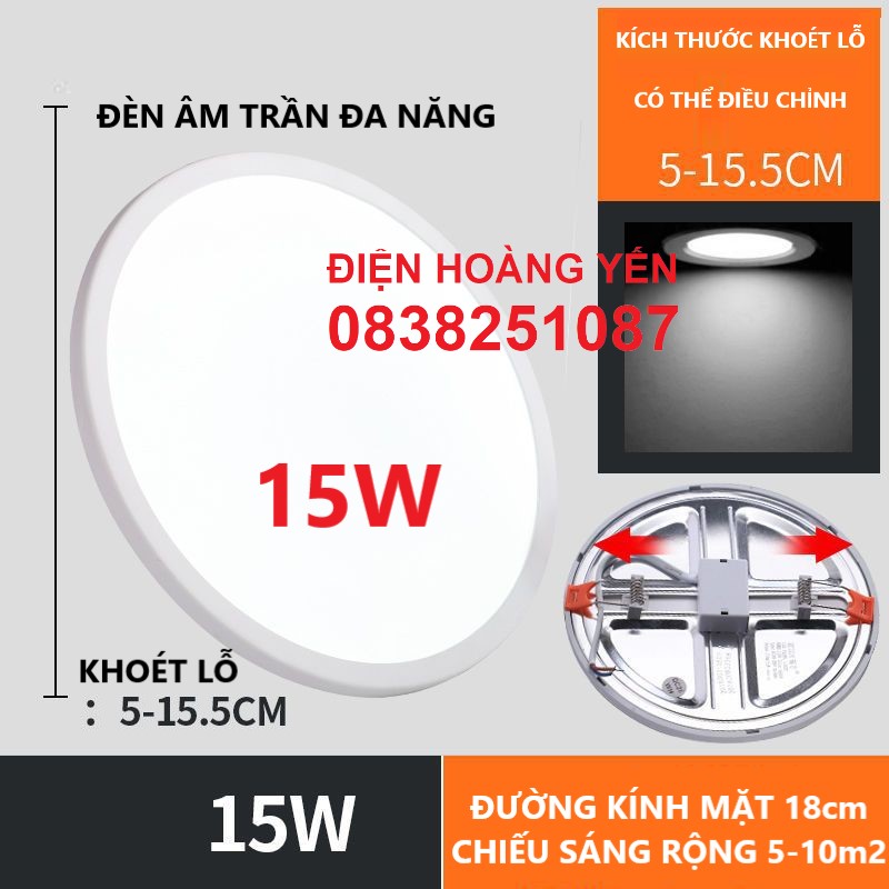 đèn âm trần đa năng tròn 15w 8w