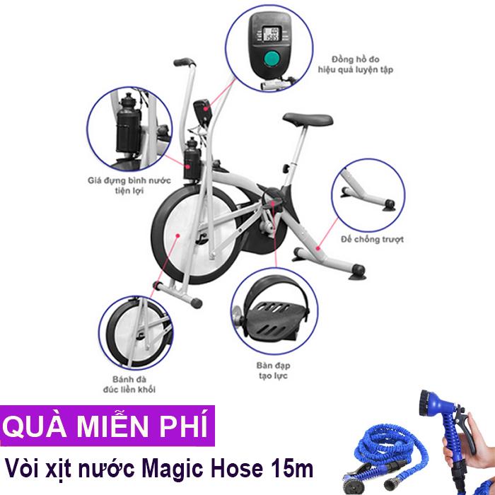 Xe đạp tập thể dục Air Bike Xám + Vòi xịt Magic Hose 15m