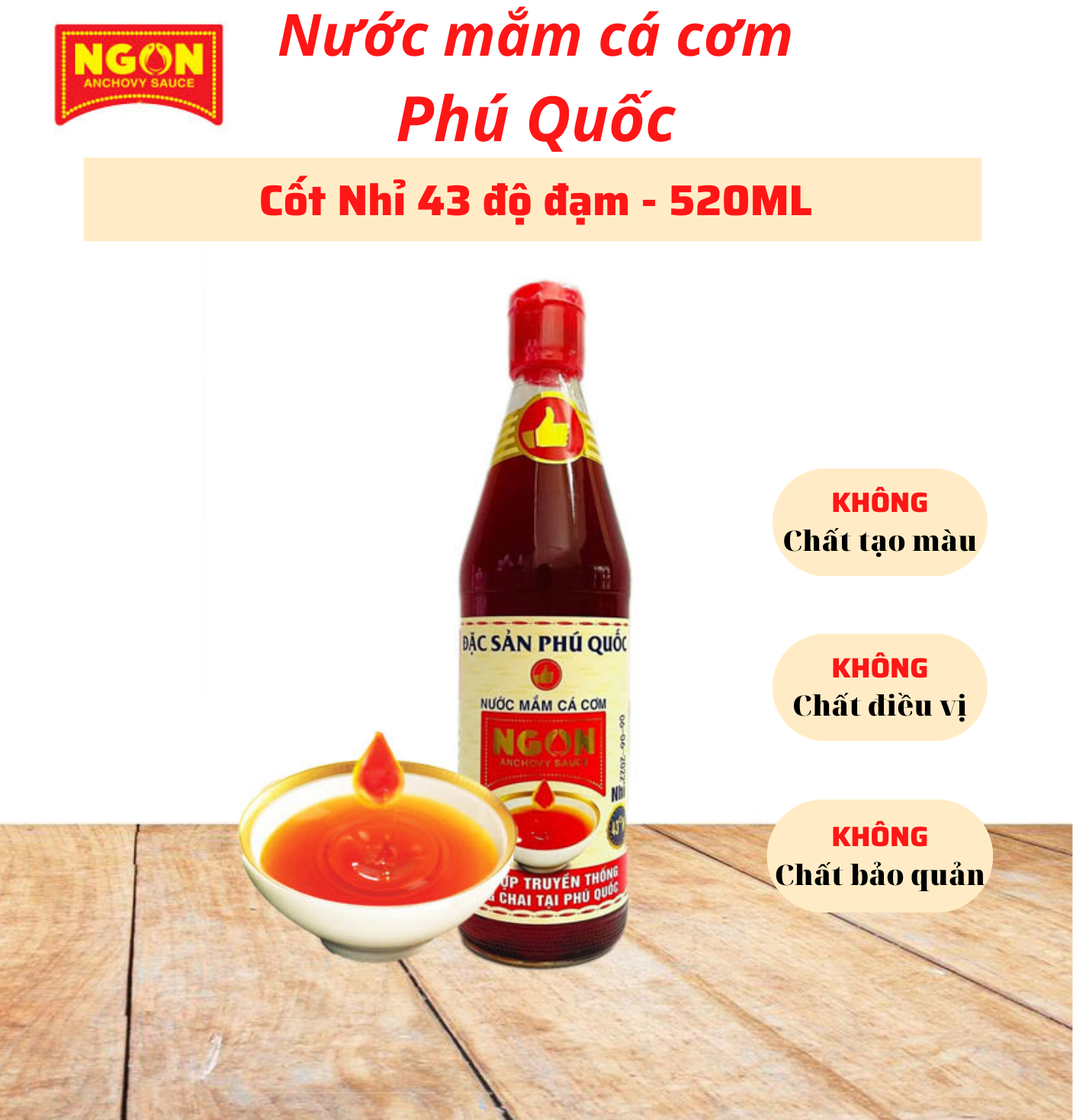 Nước mắm cá cơm Phú Quốc NGON 43 độ đạm/520ml (Cốt Nhỉ)