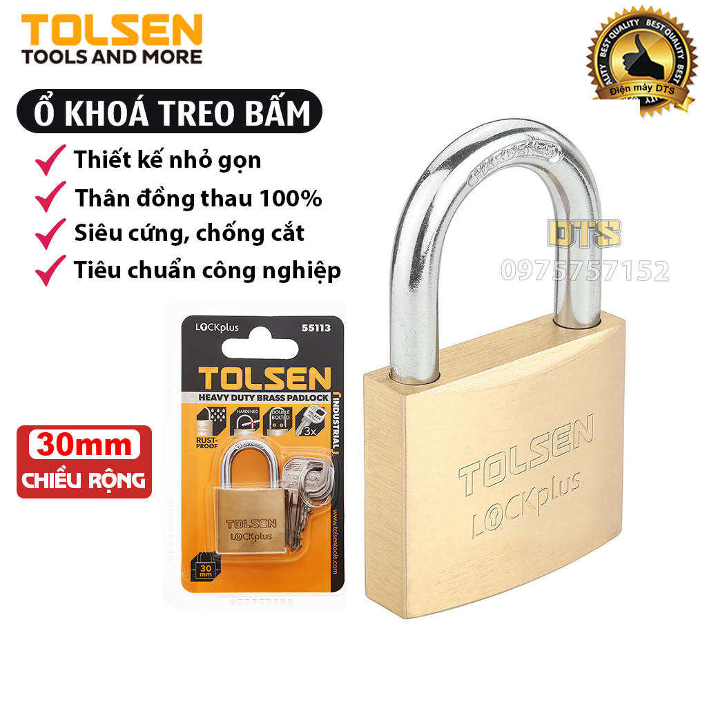 Ổ khoá bấm đồng dạng bóp công nghiệp TOLSEN size 30mm, khoá treo đồng bấm siêu cứng, chống cắt, siêu gọn, ổ khoá chống trộm chống sét, khoá vali, khoá tủ, khoá treo, khoá móc, ổ khoá nhà cửa - Tiêu chuẩn xuất khẩu châu Âu